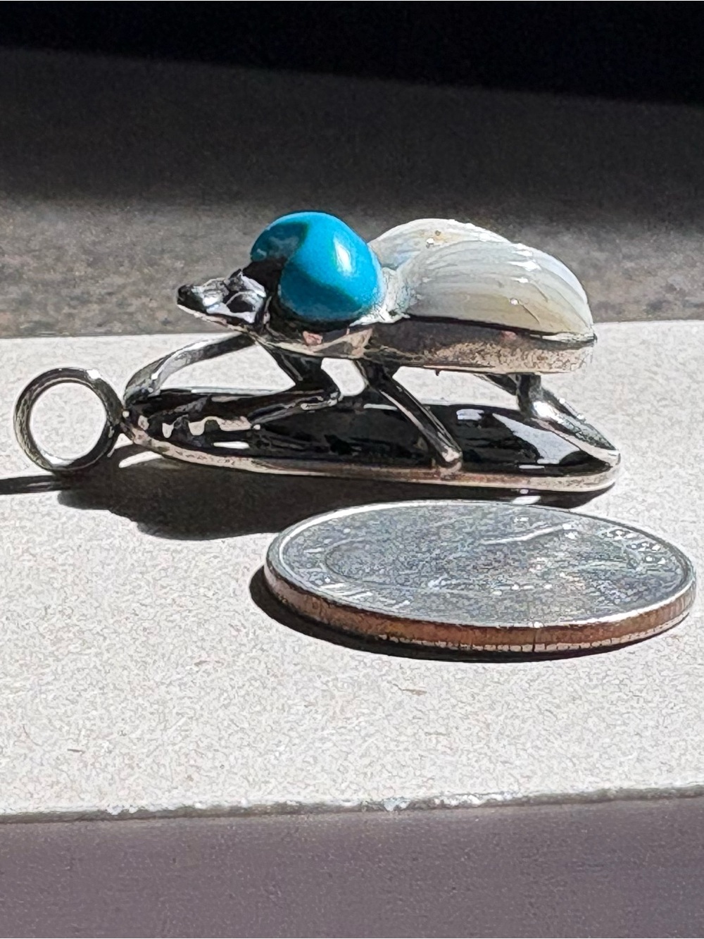 Large Sterling and semi precious stone Egyptian Scarab. She’s GORGEOUS☀️ - Picture 6 of 7